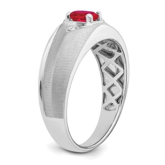 14k White Gold Oval Ruby and Diamond Mens Ring - Picture 3 of 8